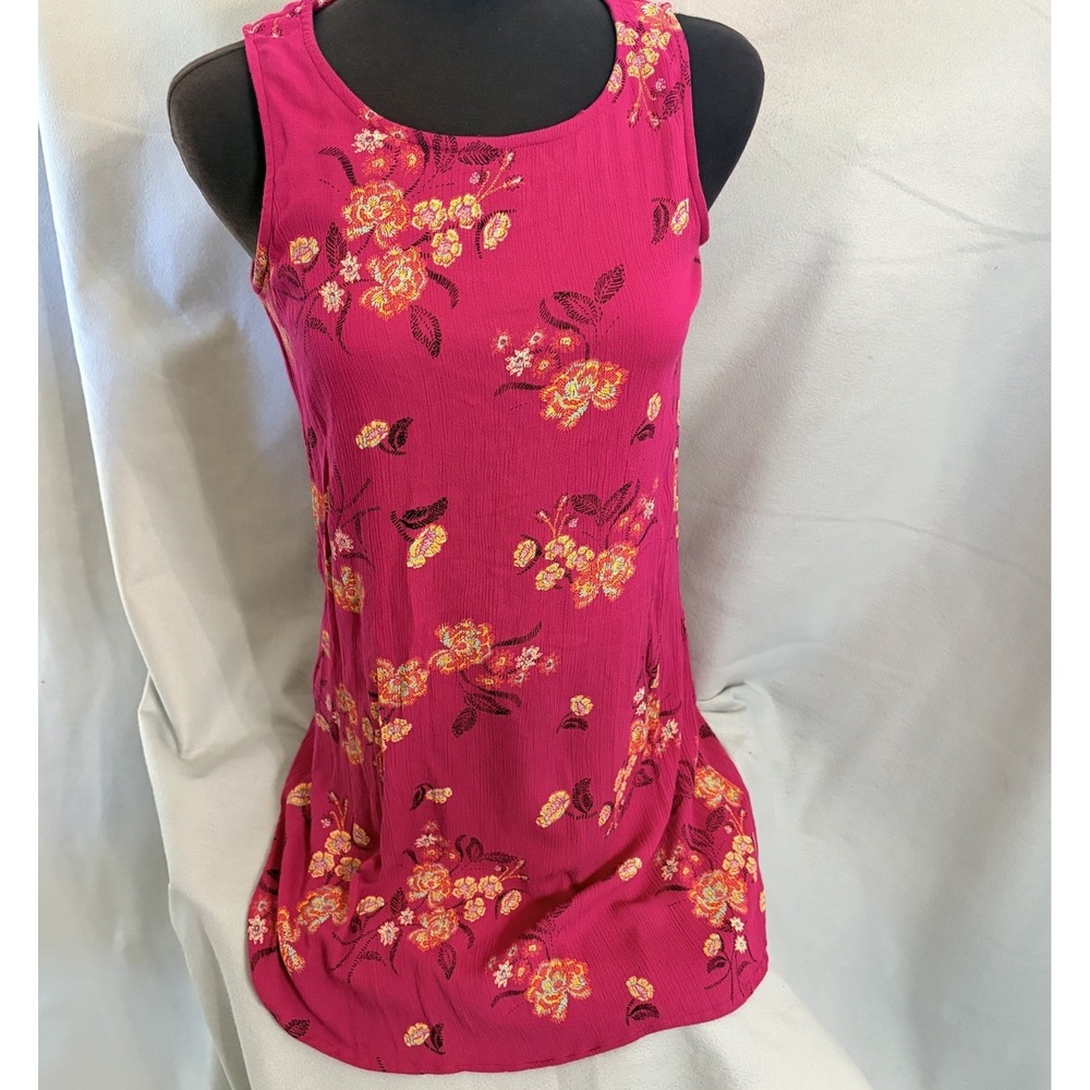 Maurices Pink/ Black Floral Dress Sz M Sleeveless Oriental Print Embroidered